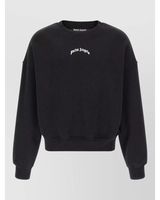 Palm Angels Blue Sweatshirt Back Logo Ribbed Cuffs Hem for men
