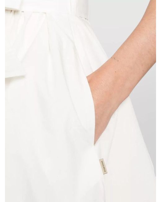 Woolrich White Short Cotton Dress V Neckline Bow