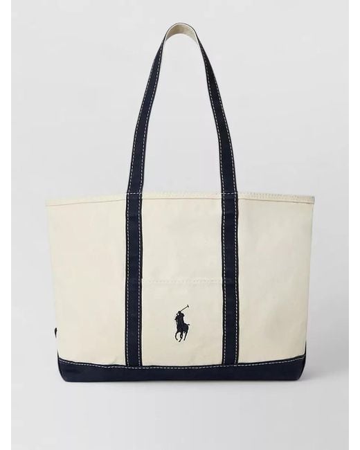 Polo Ralph Lauren White Lightweight Tote Bag Contrast Stitching Dual Handles for men