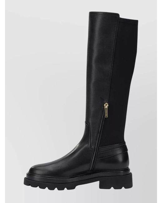 Santoni Black Leather Knee-High Boots