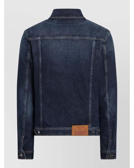 Dolce & Gabbana Blue Straight Coat Collar Chest Pockets Long Sleeves for men