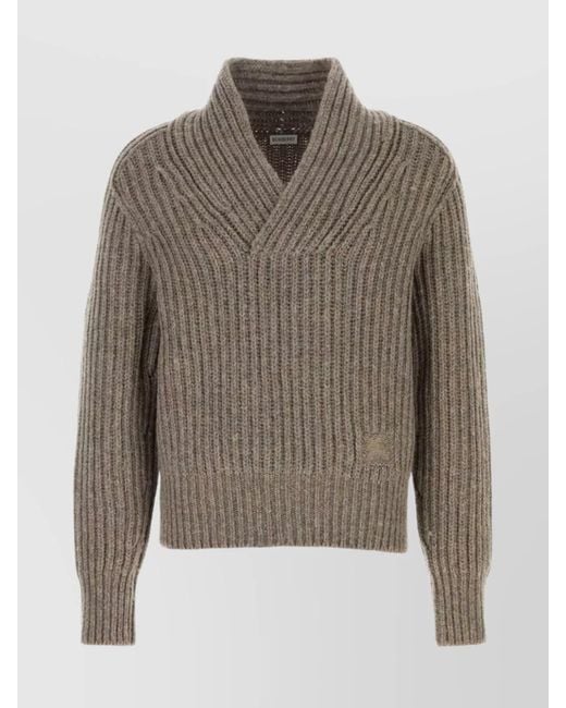 Burberry Gray Soft Wool Knit Sweater With Shawl Collar for men