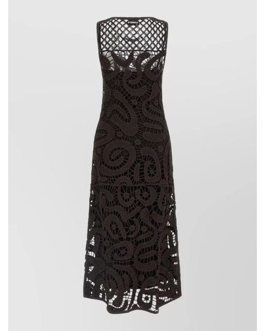 Pinko Black Bufera Sleeveless Midi Dress Crochet Overlay