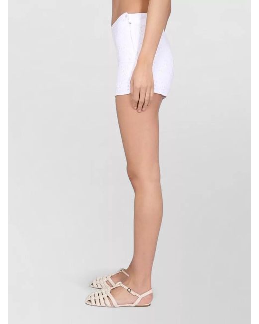 120% Lino White Linen High Waist Shorts Lace Detail