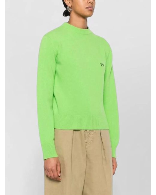 Balenciaga Green Knit Crew Neck Sweater Long Sleeves