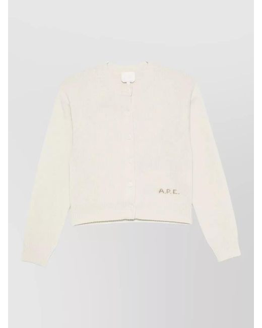 A.P.C. Natural Knit Cardigan Long Sleeves Ribbed Cuffs Hem