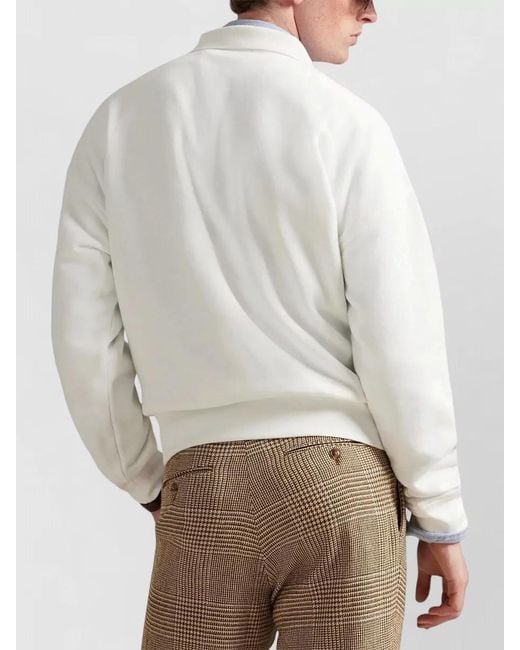 Polo Ralph Lauren White Ribbed-Collar Relaxed-Fit Long-Sleeve Polo Shirt for men