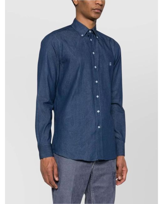 Etro Blue Cotton Paisley Logo Button-Down Shirt for men