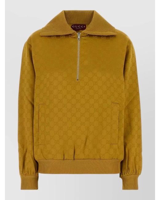 Gucci Yellow Viscose Blend Polo Shirt Ribbed Cuffs Pockets