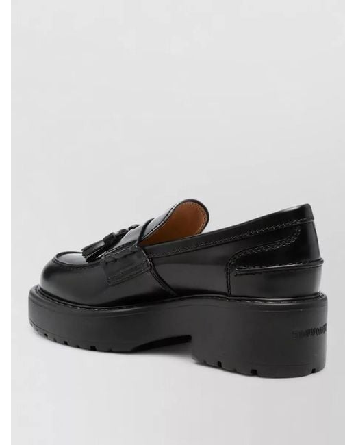 Miu Miu Black Leather Loafers Round Toe Tassel Chunky Sole