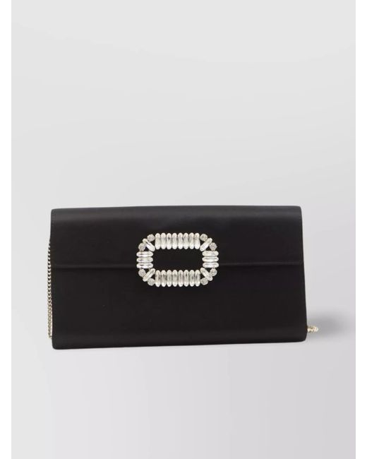 Roger Vivier Black Crystal Buckle Satin Clutch Bag