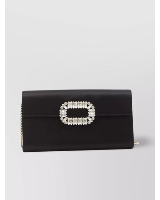Roger Vivier Black Crystal Buckle Satin Clutch Bag