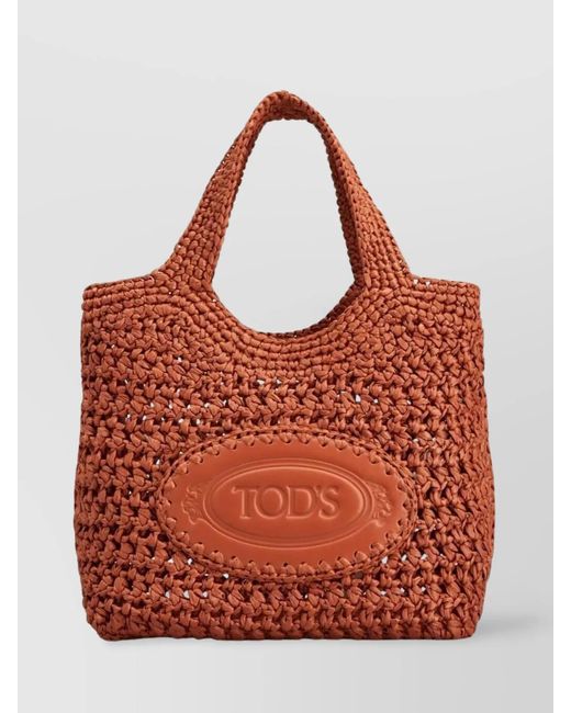 Tod's Red Mini Tote Bag With Raffia And Leather