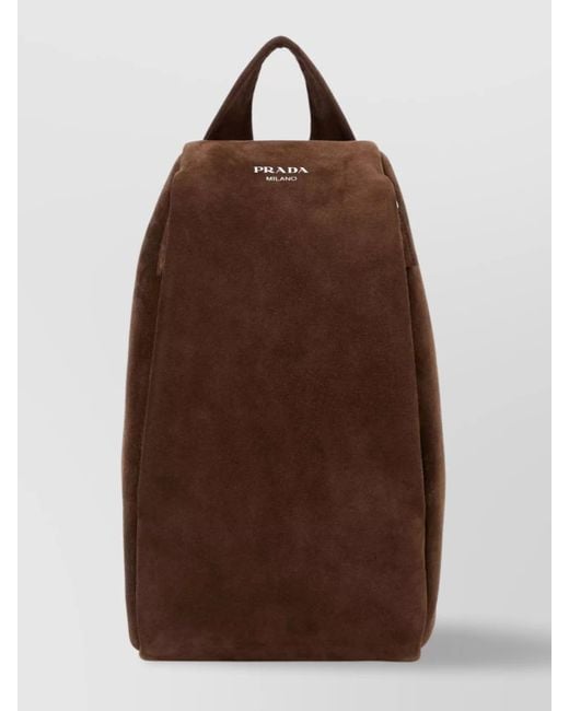 Prada Brown Top Handle Luxe Suede Backpack for men