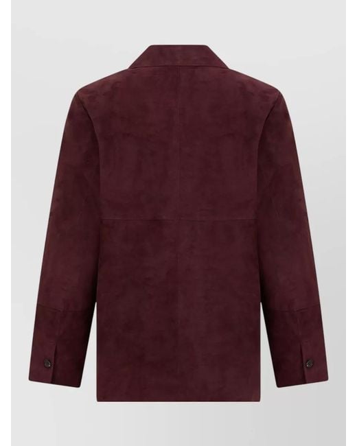 Max Mara Red Lambskin Suede Mid Length Notch Collar Jacket