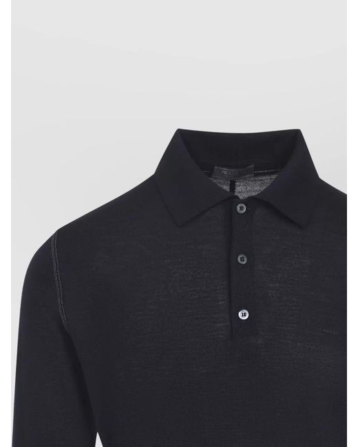 Prada Blue Wool Long-Sleeve Polo Sweater for men