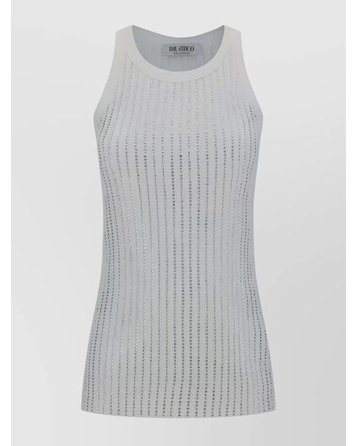 The Attico Gray Embellished Sleeveless Top Ribbed Texture