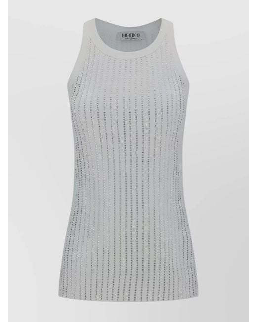 The Attico Gray Cotton Ribbed Rhinestone-Embellished Scoop-Neck Tank Top