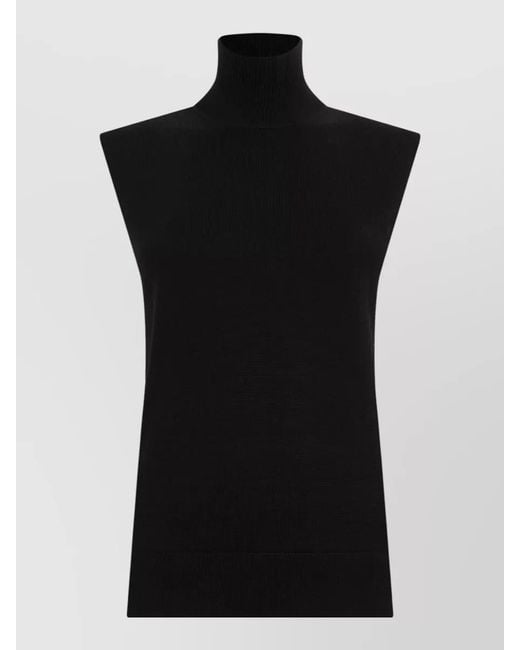Totême Black Sleeveless High Collar Wool Silk Sweater
