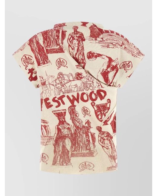 Vivienne Westwood Pink Cashmere Asymmetric Boat Neck Graphic Print Top