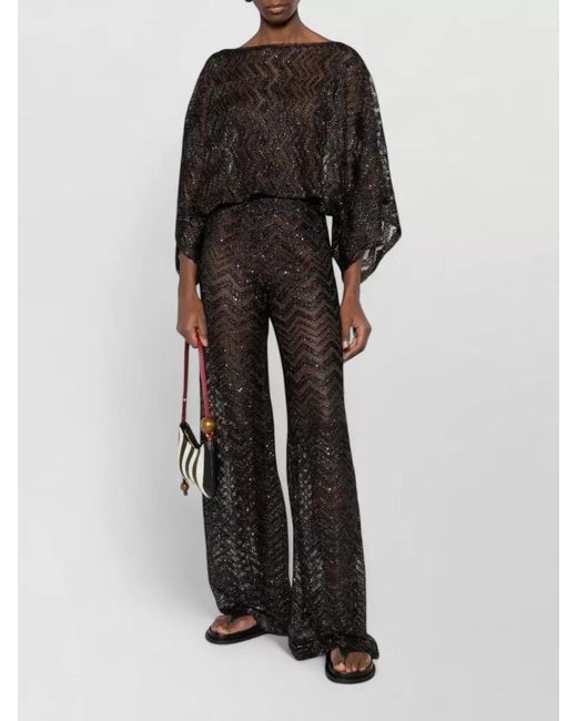 Missoni Black Cropped Top Wide Sleeves Sequin Sheer Zigzag