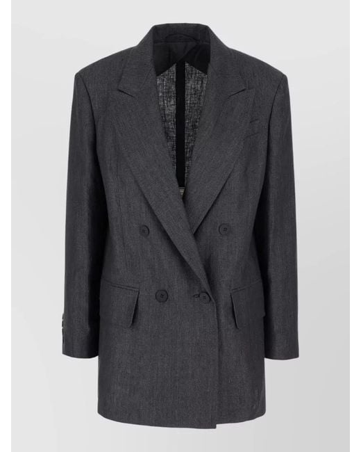 Max Mara Gray Linen Blazer Button Detailing Longline Silhouette
