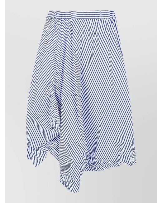 Comme des Garçons Blue Midi Skirt Asymmetric Hem Elastic Waistband Stripes