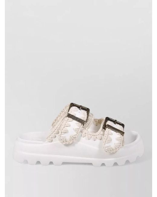 Mou Natural Slide Sandals Open Toe Chunky Sole Braiding