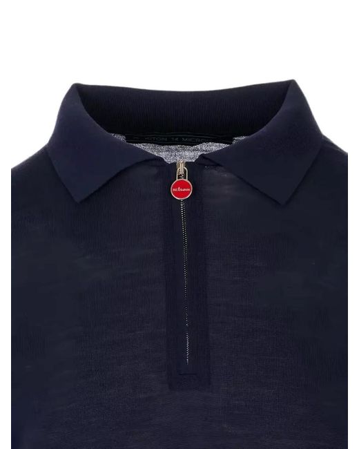 Kiton Blue Long Sleeve Zip Neck Knitted Polo for men