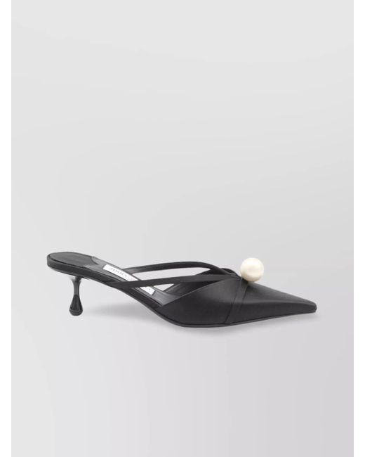 Jimmy Choo Black Pearl-Studded Satin Kitten Heel Mules
