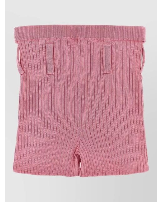 Prada Pink Ribbed Shorts Featuring Belt Loops Design
