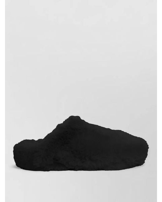 LA ROSE Black Faux Fur Flat Sole Open Back Slippers