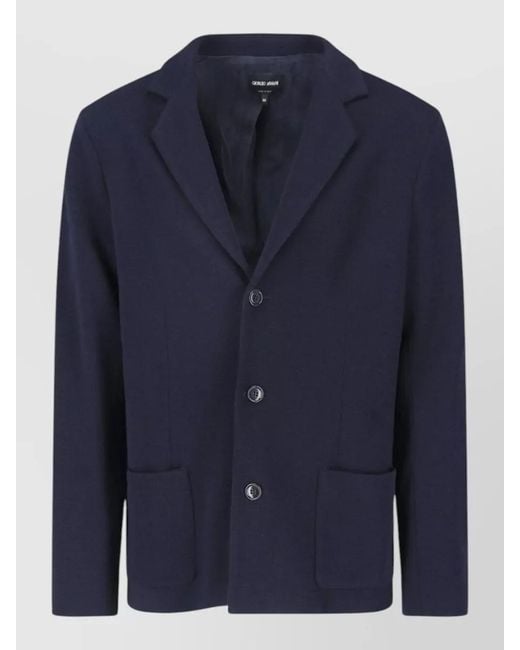 Giorgio Armani Blue Long Sleeve Blazer Jacket Notched Lapel Pockets for men