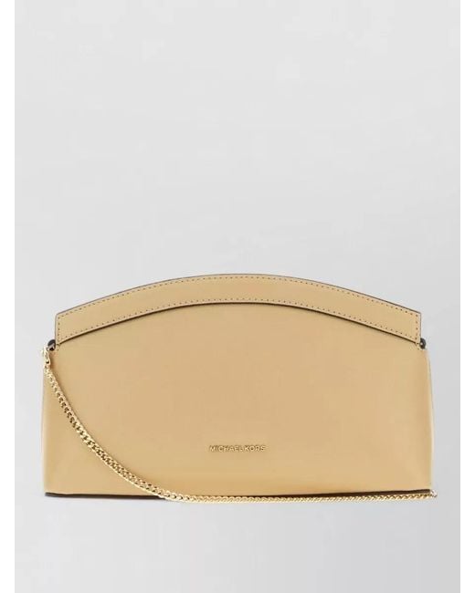 Michael Kors Natural Small Athena Leather Clutch Curved Top Chain