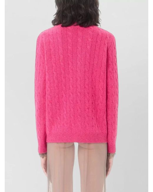 Valentino Garavani Pink Virgin Wool Cable Knit Crew Neck Sweater