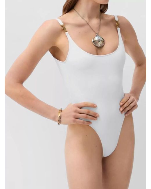 Versace White One Piece Swimsuit Scoop Back High Leg