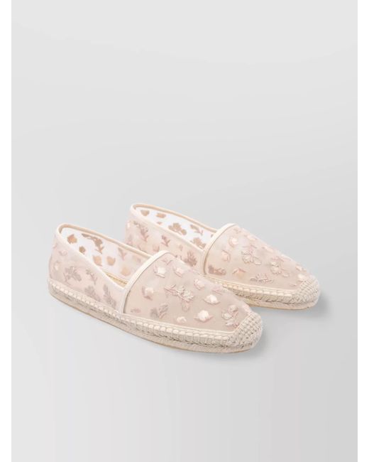 Stuart Weitzman Pink Embroidered Roses Mesh Espadrilles