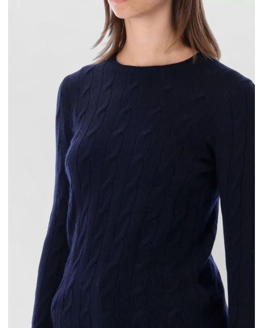 Ralph Lauren Blue Cashmere Cable-Knit Slim-Fit Crewneck Sweater