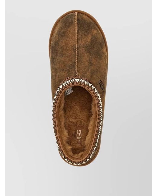 Ugg Brown Slippers Embroidered Trim Round Toe Rubber Sole for men