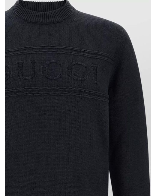 Gucci Blue Intarsia Logo Crew Neck Knit Sweater for men