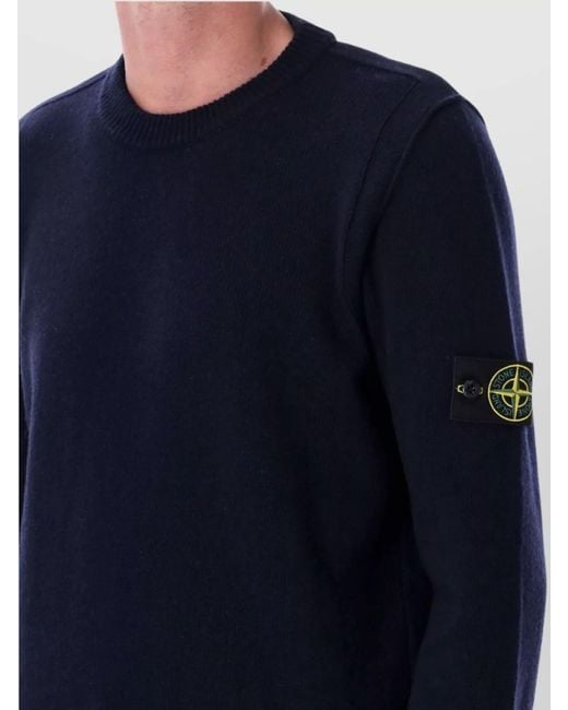 Stone Island Blue Crew Neck Lambswool Sweater for men