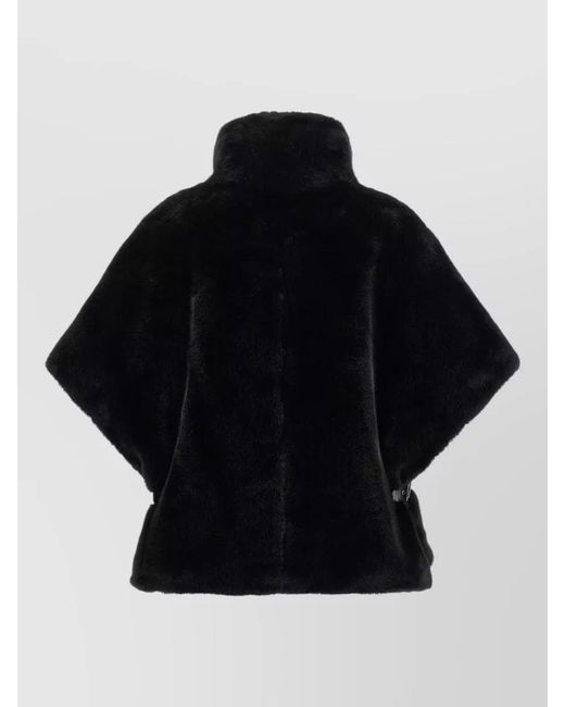 Pinko Black Cape Coat Buckle Detail Faux Fur