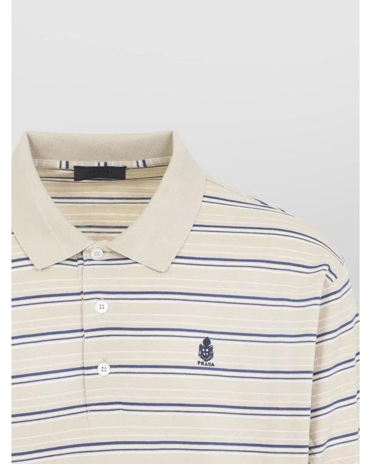 Prada Natural Striped Piqué Slim Polo Shirt for men