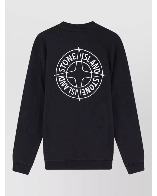 Stone Island Blue Cotton Crewneck Sweatshirt Ribbed Trims for men