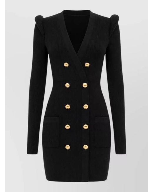 Elisabetta Franchi Black Knit Dress Knee Length Buttons