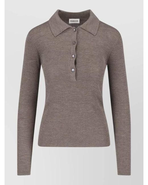 P.A.R.O.S.H. Gray Ribbed Collared Top Long Sleeves Buttons