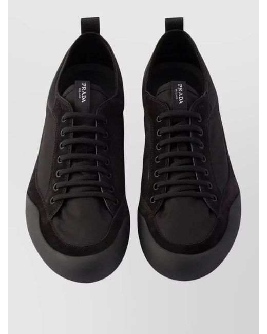 Prada Black Speedrock Renylon Suede Lace Up Sneakers for men