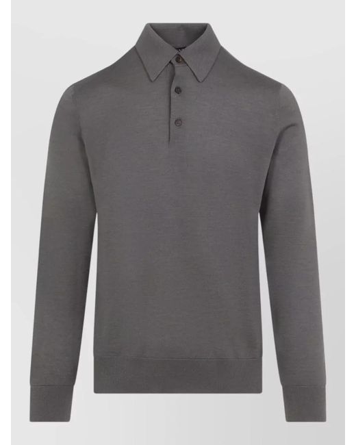 Zegna Gray Polo Sweater Collared Design Ribbed Finishes for men