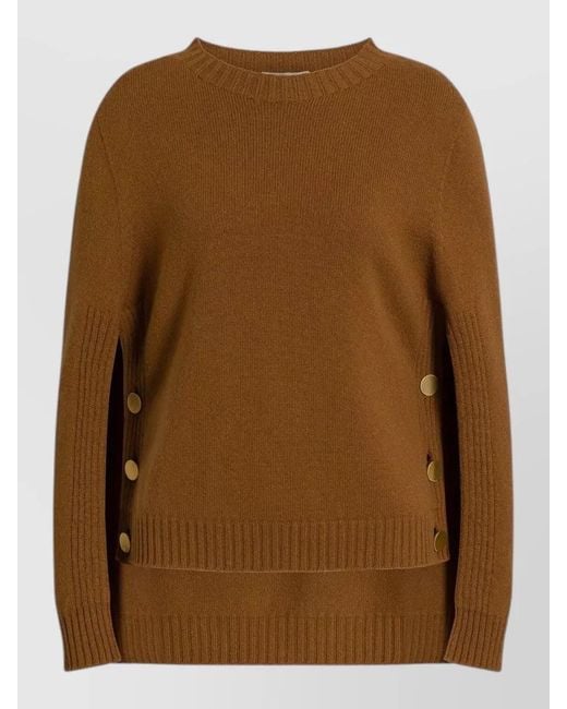Alberta Ferretti Brown Knit Top Buttoned Front Crew Neck