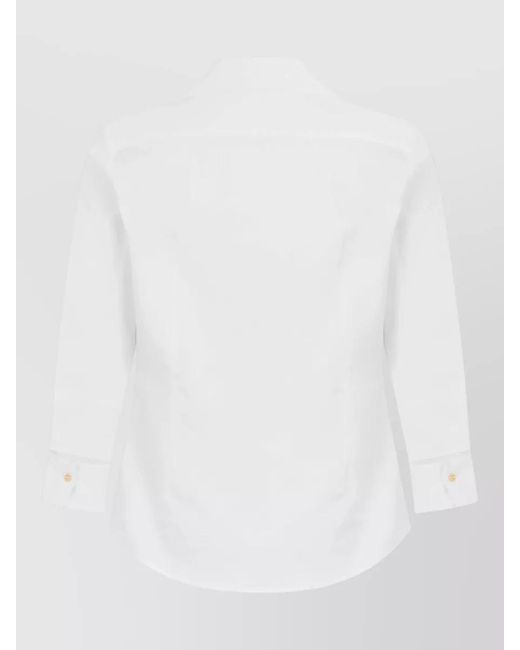 Elisabetta Franchi White Long Sleeve V Neck Cotton Blouse